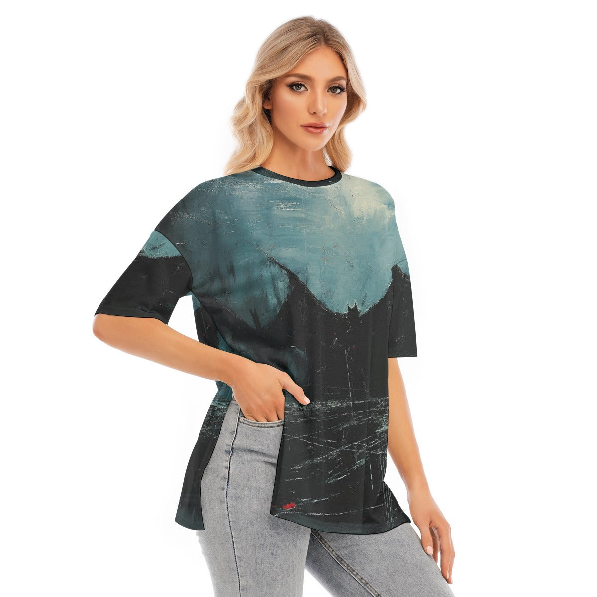All-Over Print Women's Short Sleeves T-shirt With Hem Split