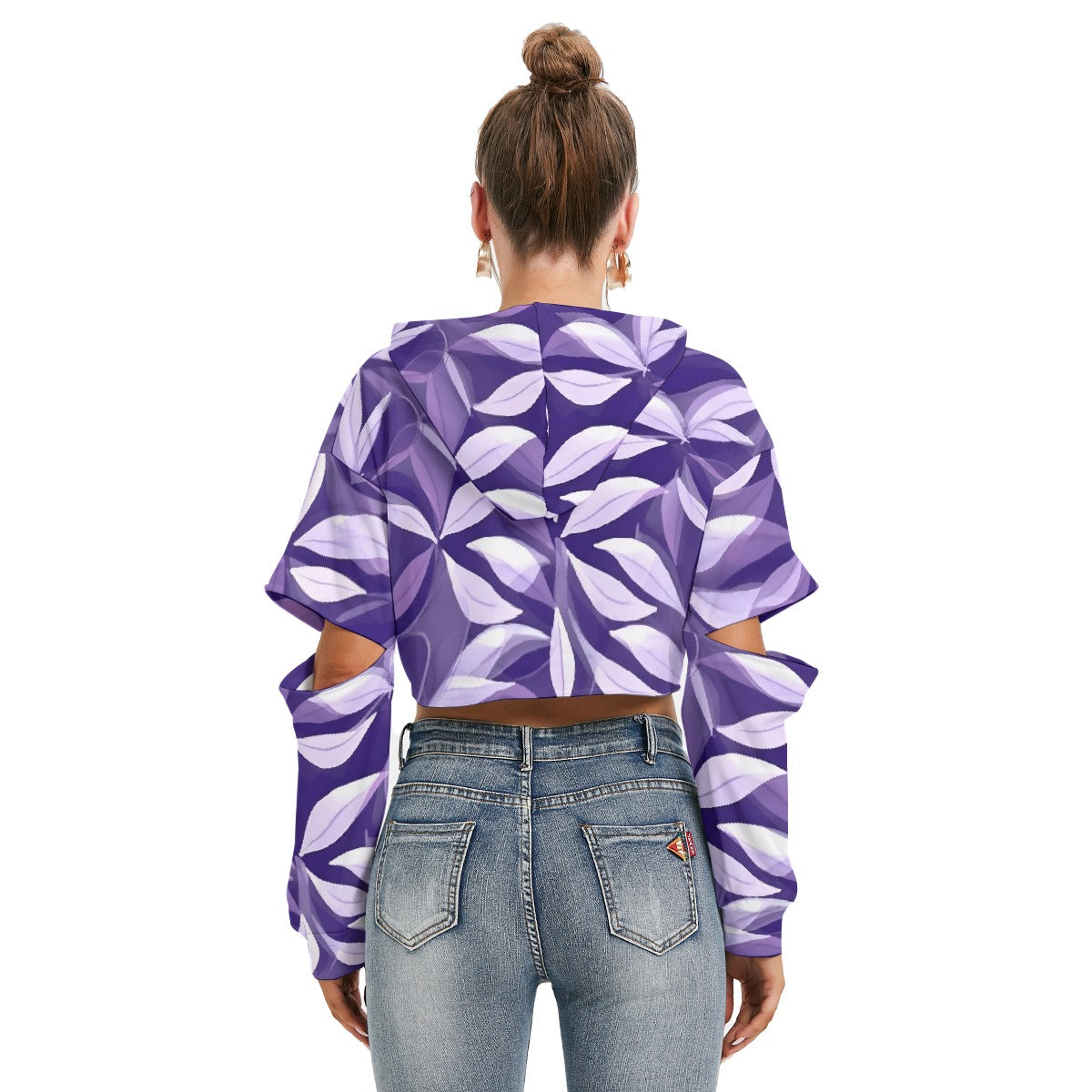 All-Over Print Women's Heavy Fleece Hoodie With Hollow Out Sleeve