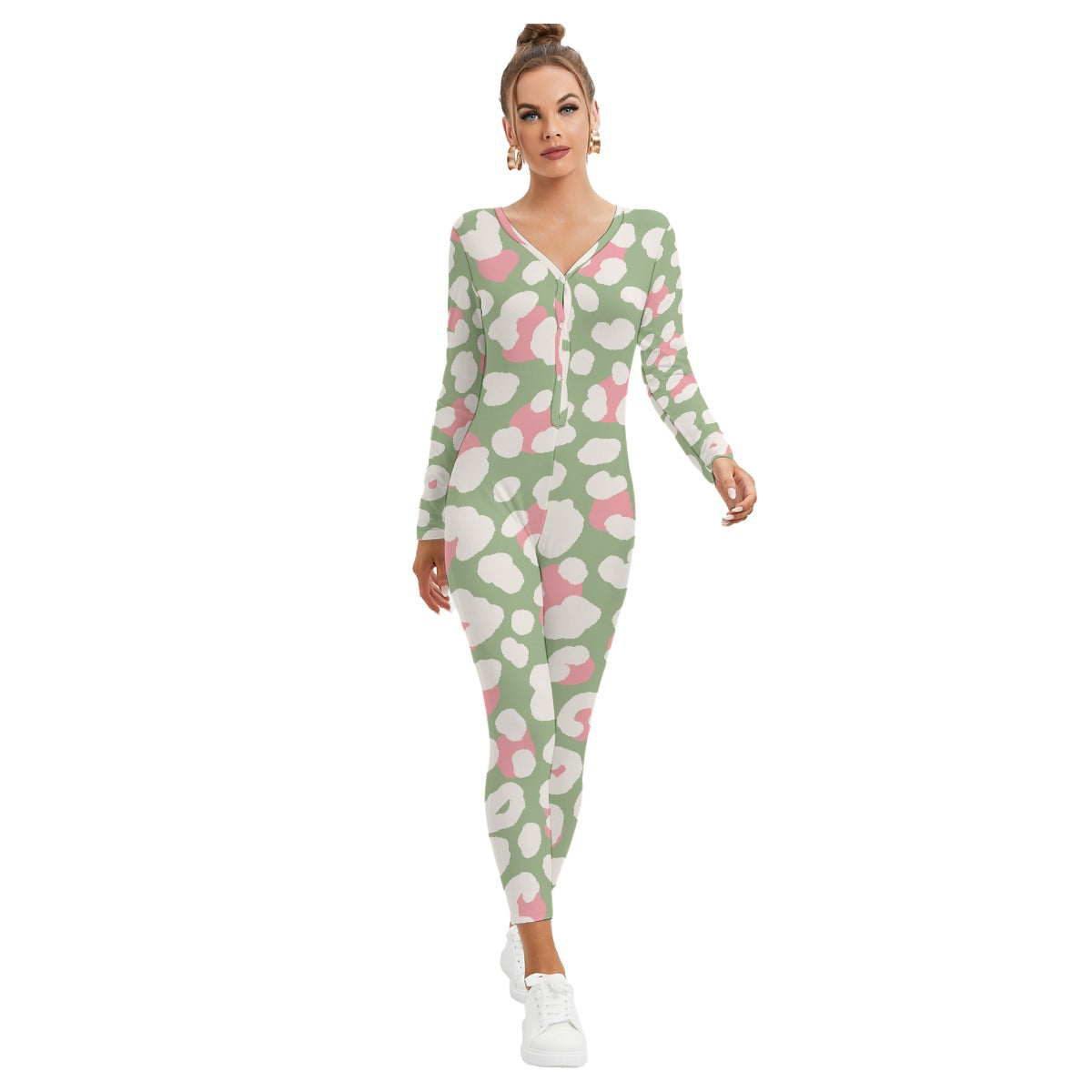 All-Over Print Women's Plunging Neck Jumpsuit