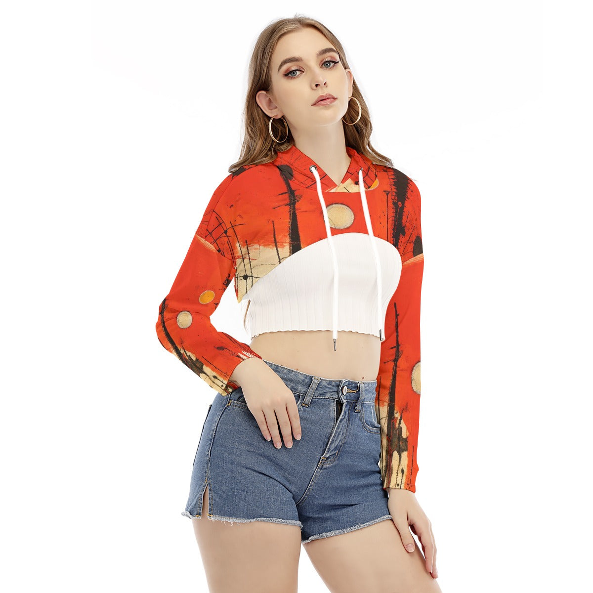 All-Over Print Women's Smock Short Hoodie With Long Sleeve