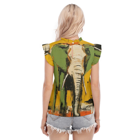 All-Over Print Women's Blouse With Ruffle Collar And Sleeve