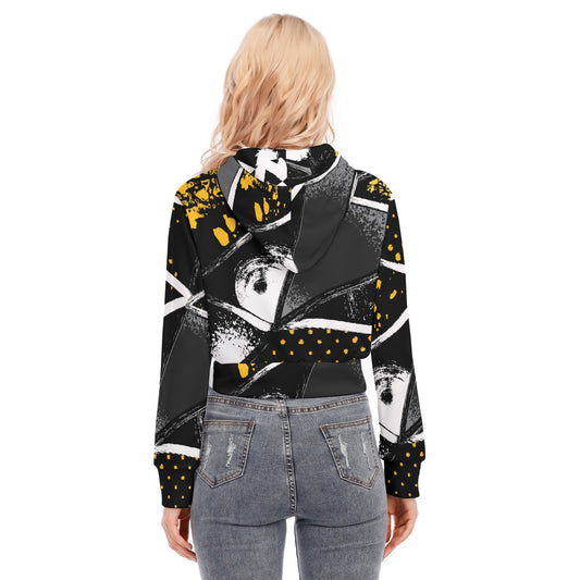All-Over Print Women's Crop Top Hoodie With Zipper Closure