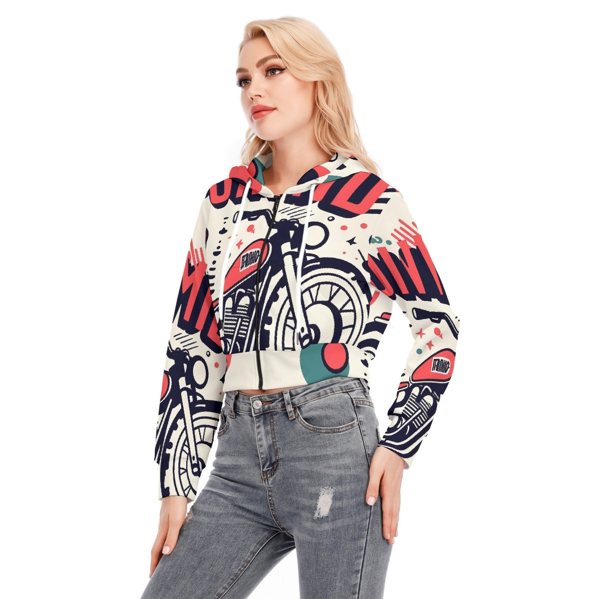 All-Over Print Women's Crop Top Hoodie With Zipper Closure