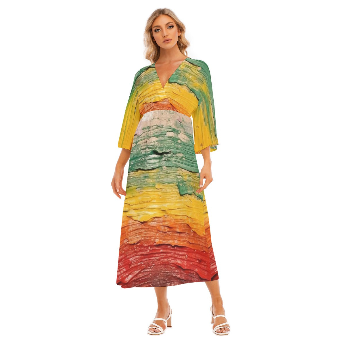All-Over Print Women's Mid-Sleeve Long Dress