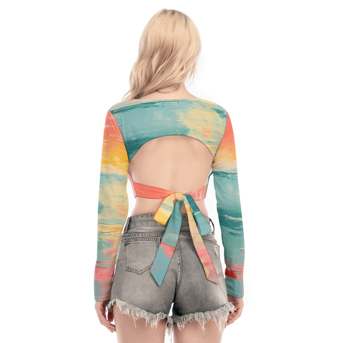 All-Over Print Women's Back Hollow T-shirt With Strap