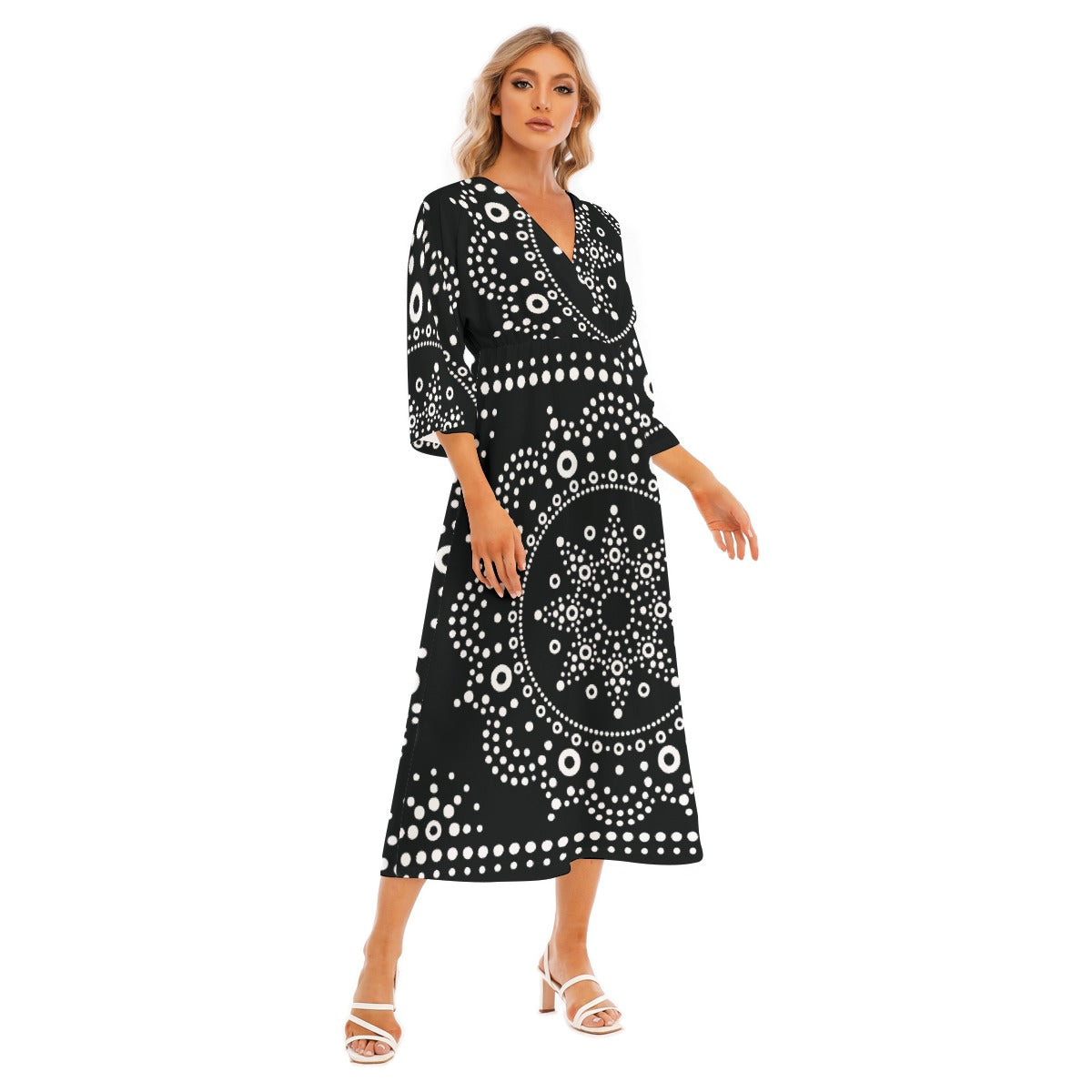 All-Over Print Women's Mid-Sleeve Long Dress