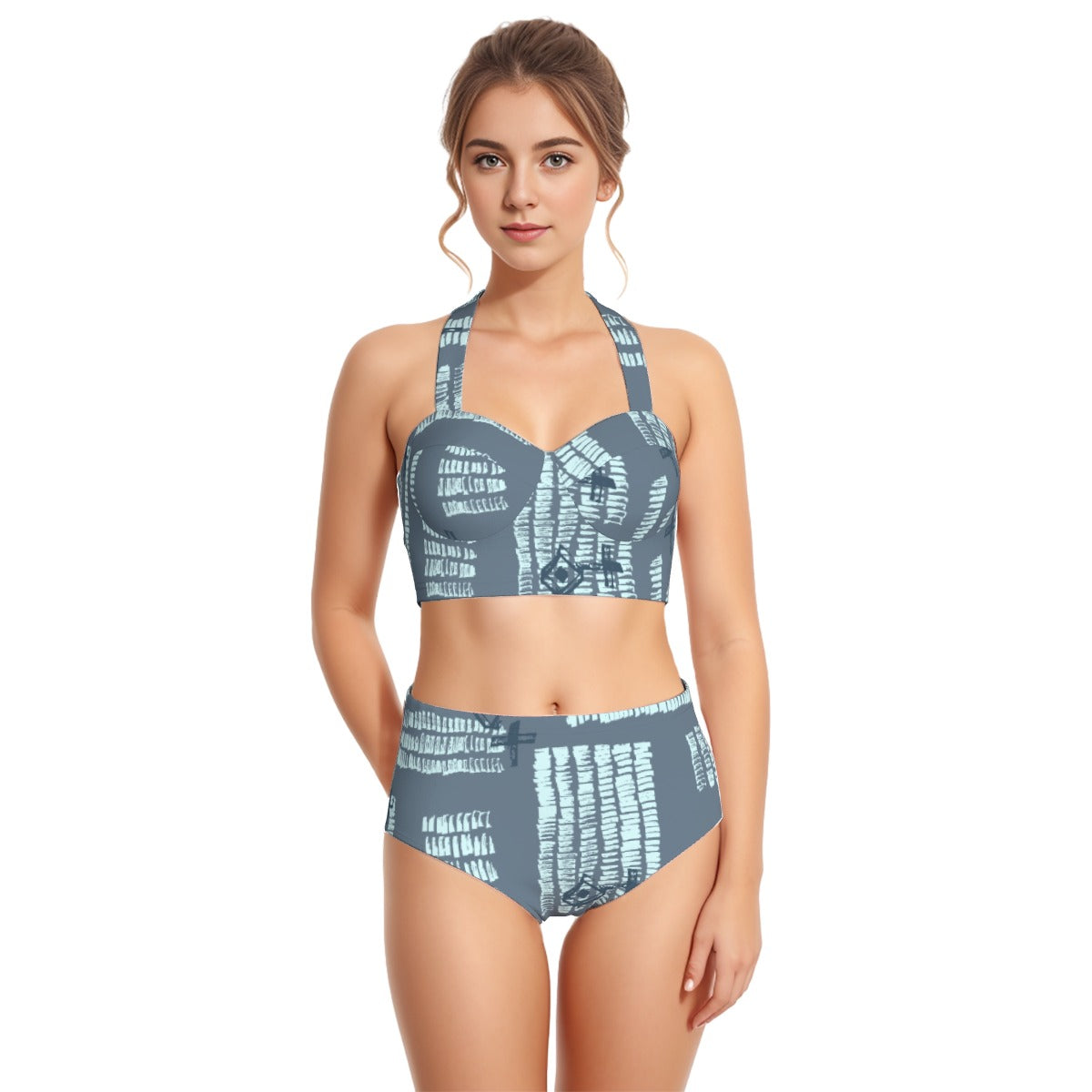 All-Over Print Women's Swimsuit Set With Halter