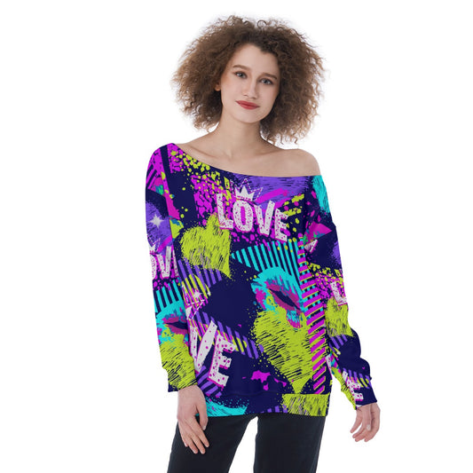 All-Over Print Oversized Women's Off-Shoulder Sweatshirt