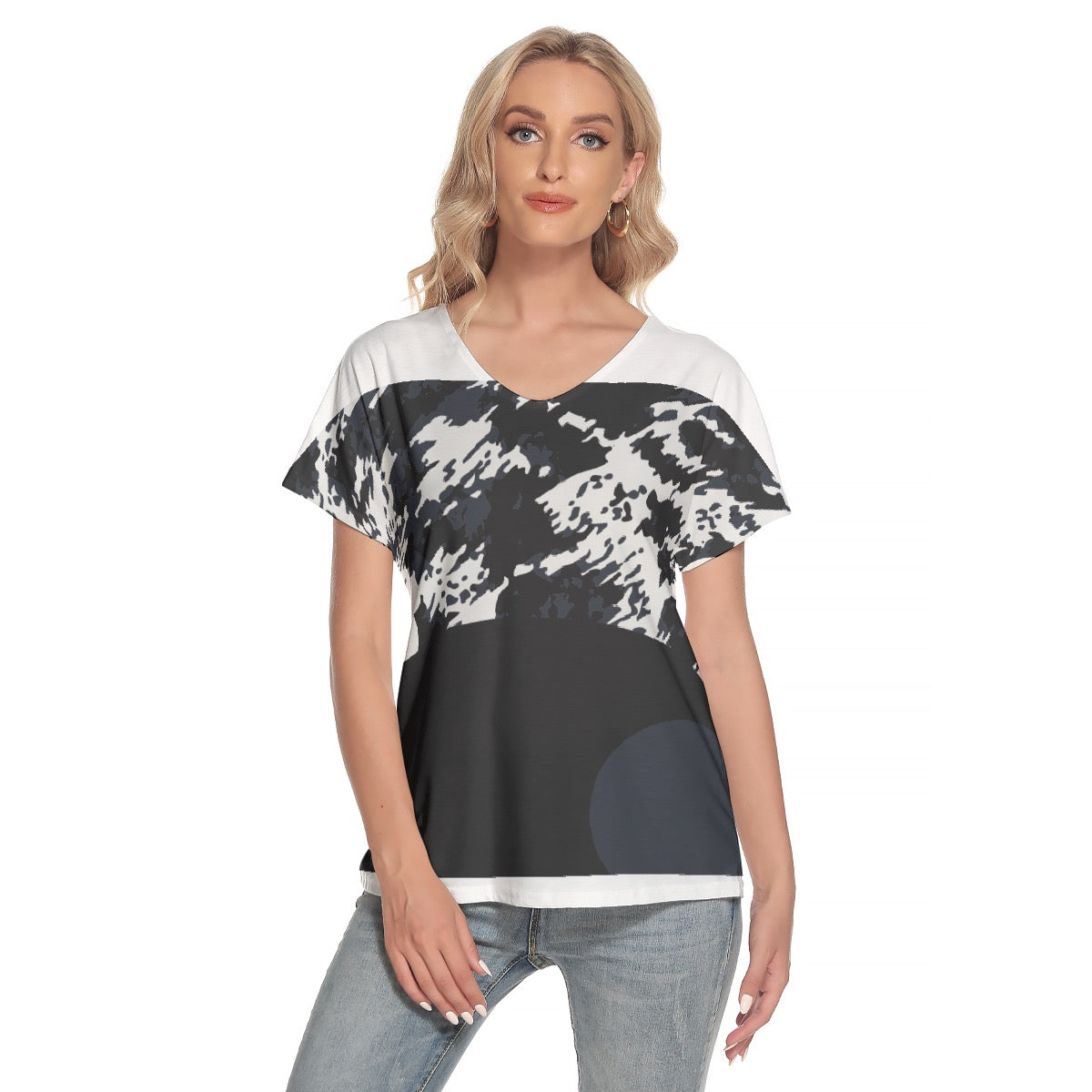 All-Over Print Women's Loose V-neck Short Sleeve T-shirt