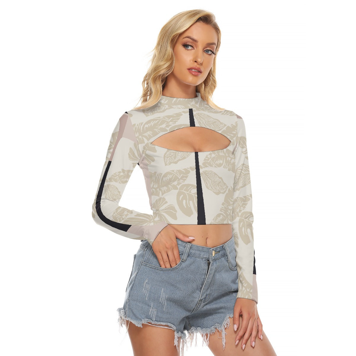 All-Over Print Women's Hollow Chest Keyhole Tight Crop Top
