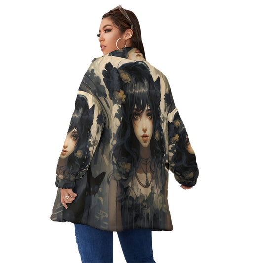 All-Over Print Unisex Borg Fleece Stand-up Collar Coat With Zipper Closure(Plus Size)