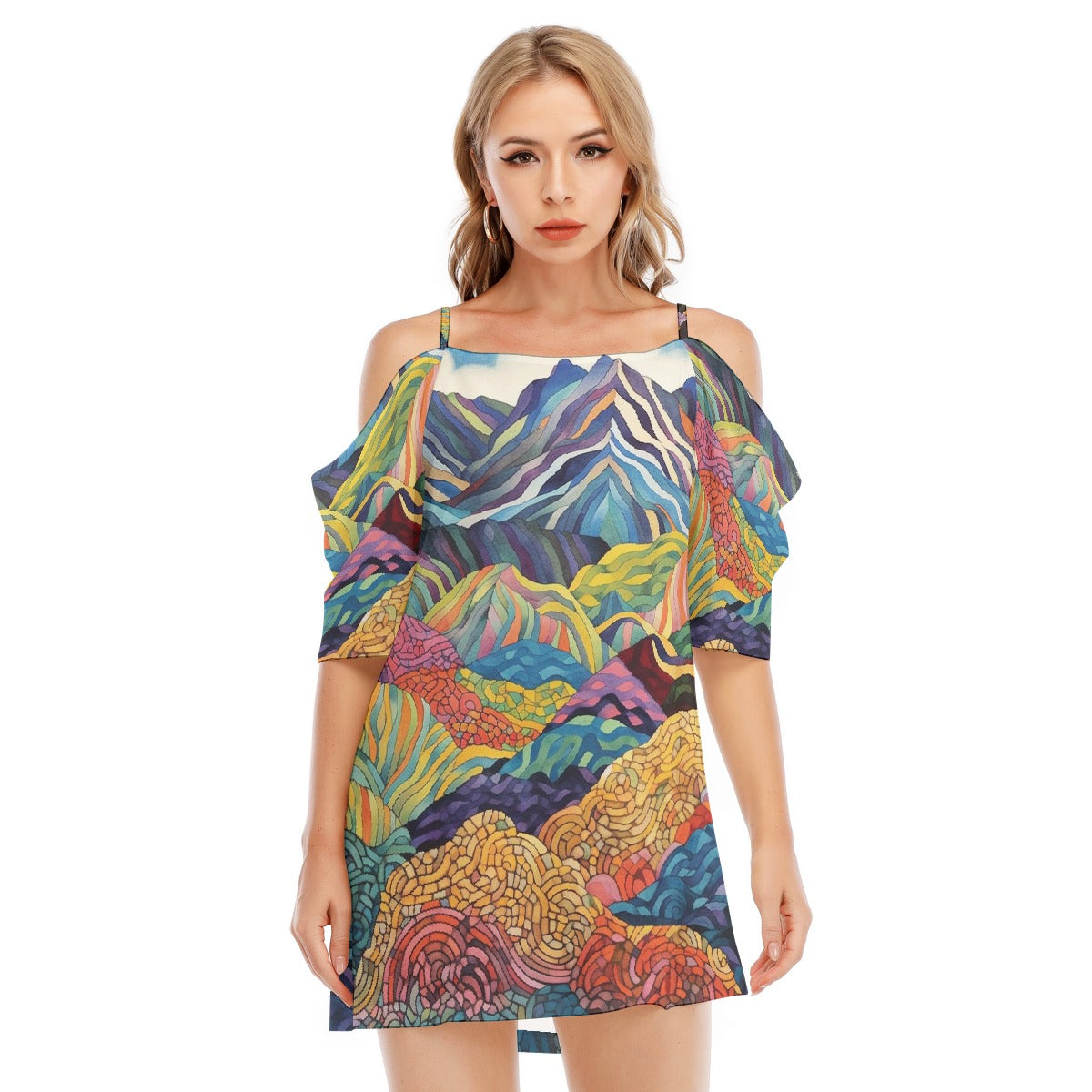 All-Over Print Women's Off-shoulder Cami Dress