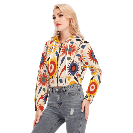 All-Over Print Women's Crop Top Hoodie With Zipper Closure