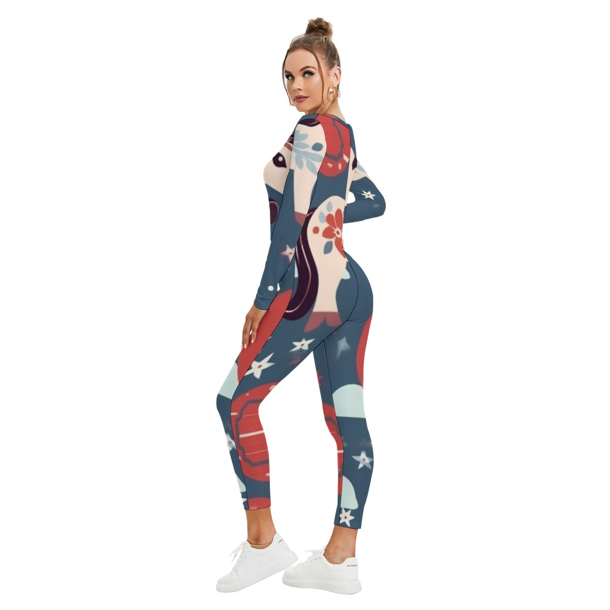 All-Over Print Women's Plunging Neck Jumpsuit