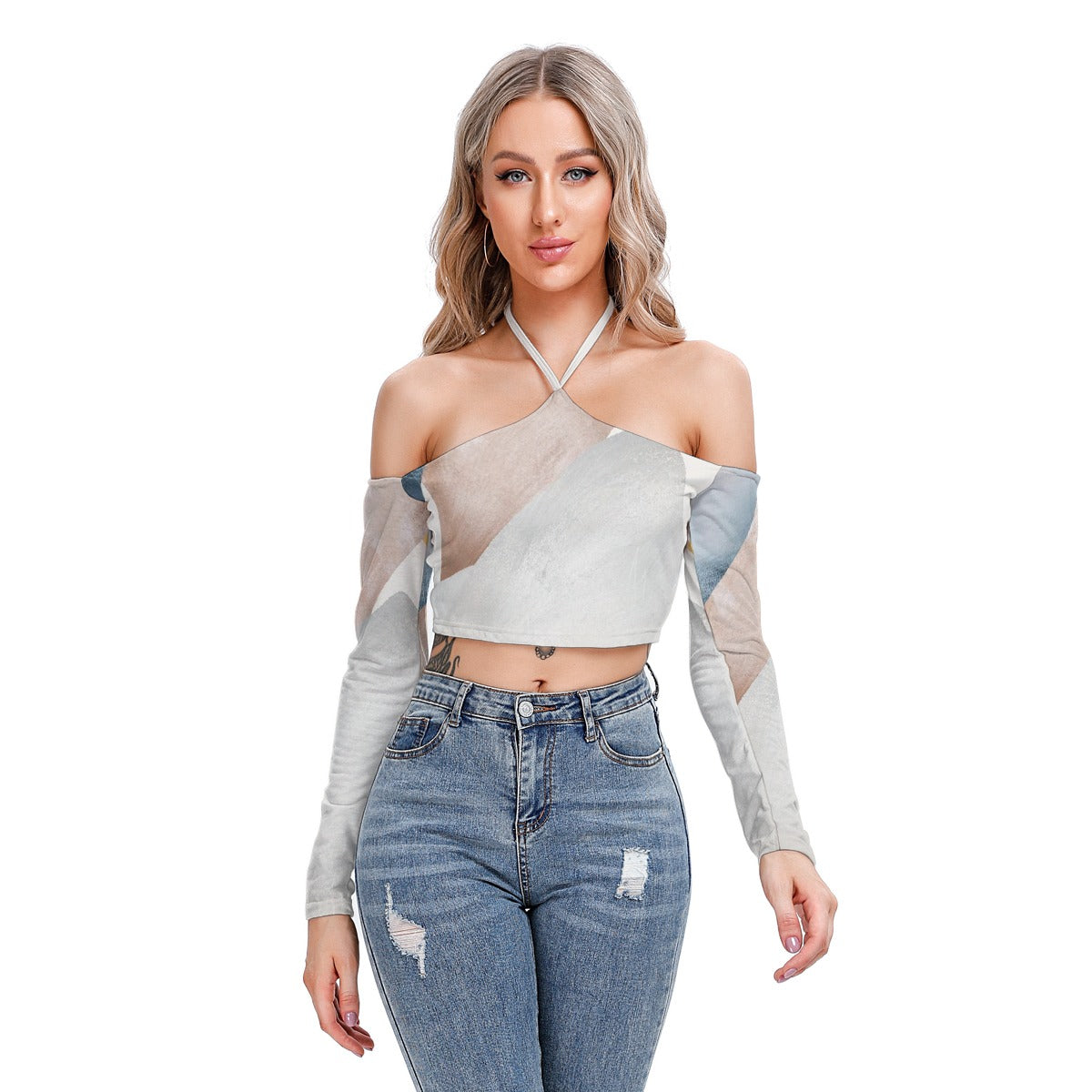 All-Over Print Women's Halter Lace-up Top