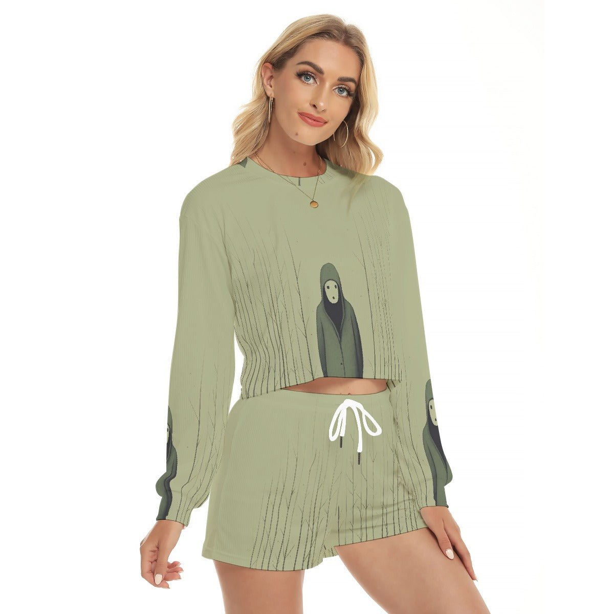 All-Over Print Women's Short Sweatshirt And Pants Suit