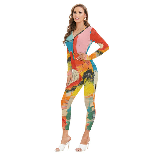 All-Over Print Women's Plunging Neck Jumpsuit