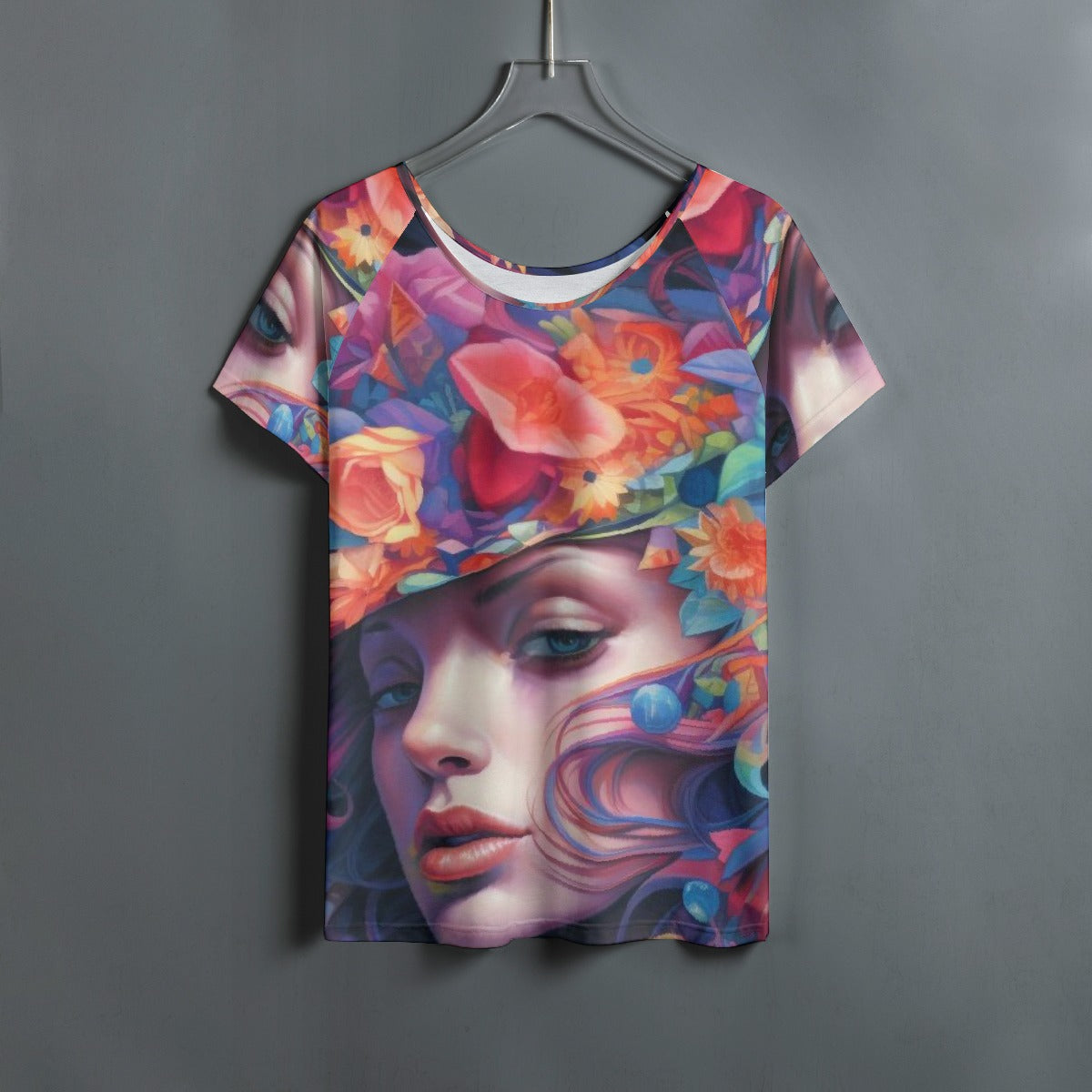All-Over Print Women's Round Neck T-shirt With Raglan Sleeve