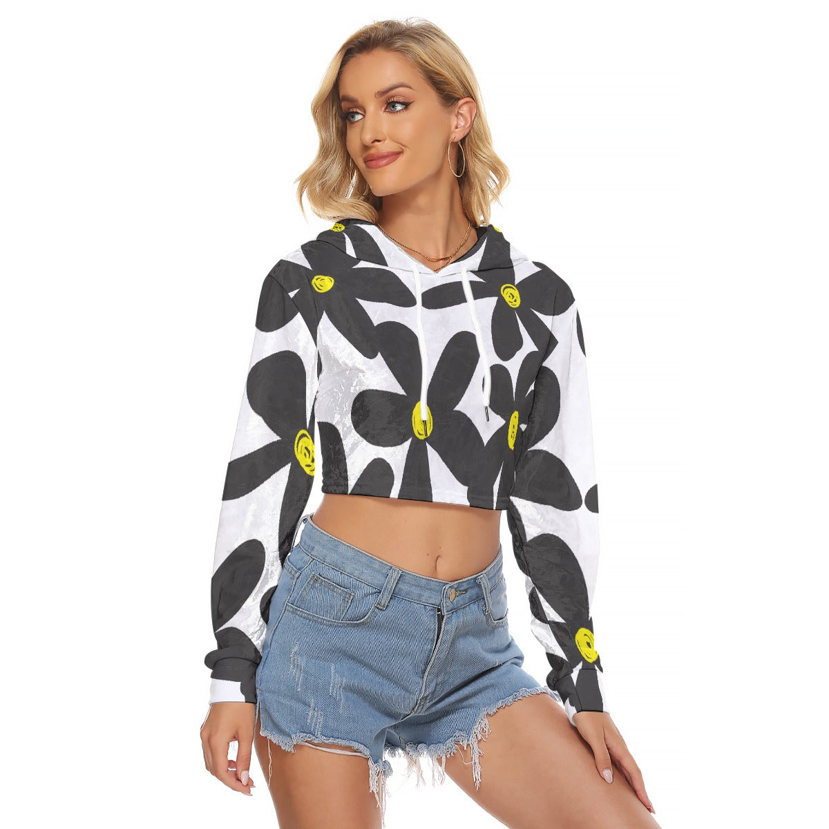 All-Over Print Women's Crop Top Hoodie|Velvet