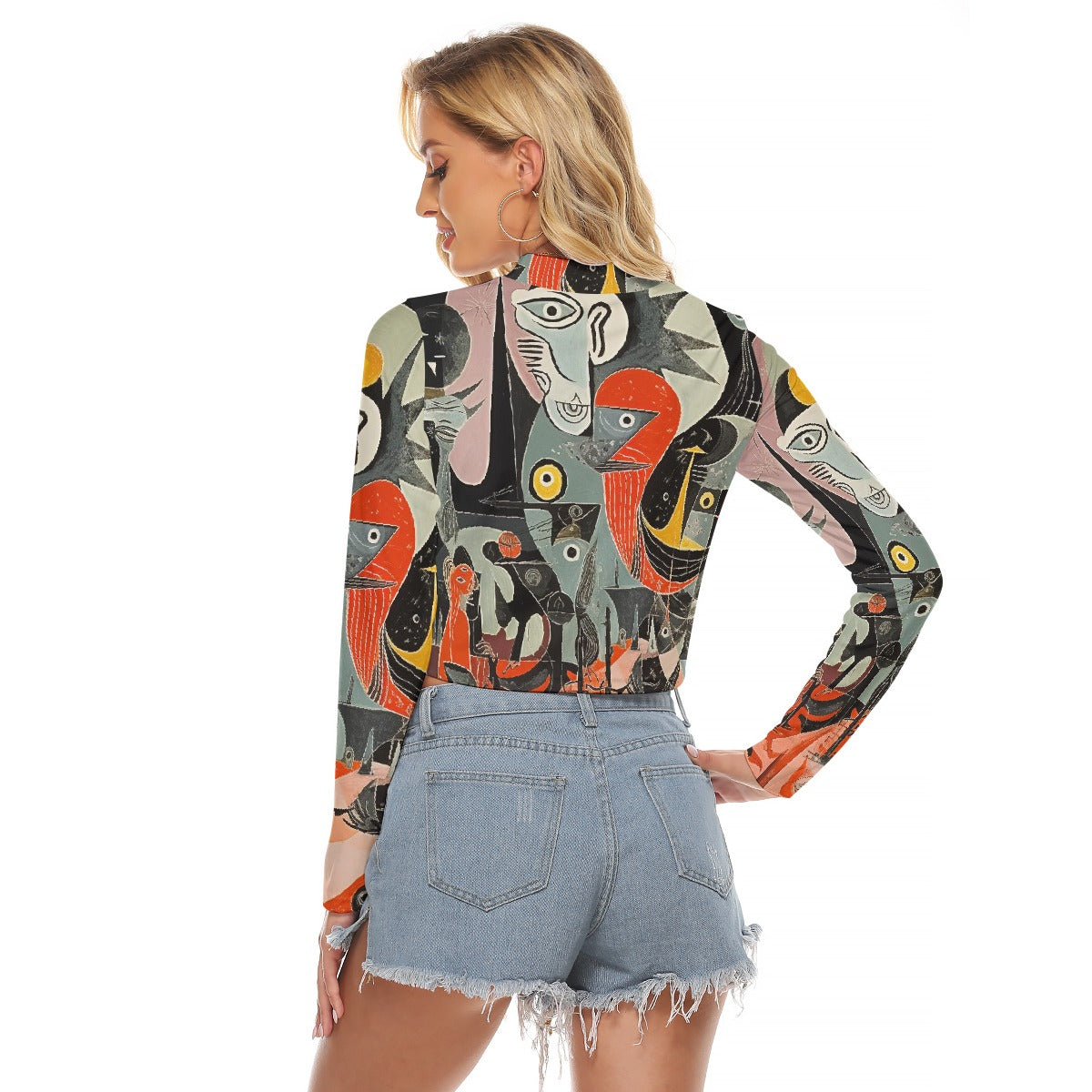 All-Over Print Women's Hollow Chest Keyhole Tight Crop Top