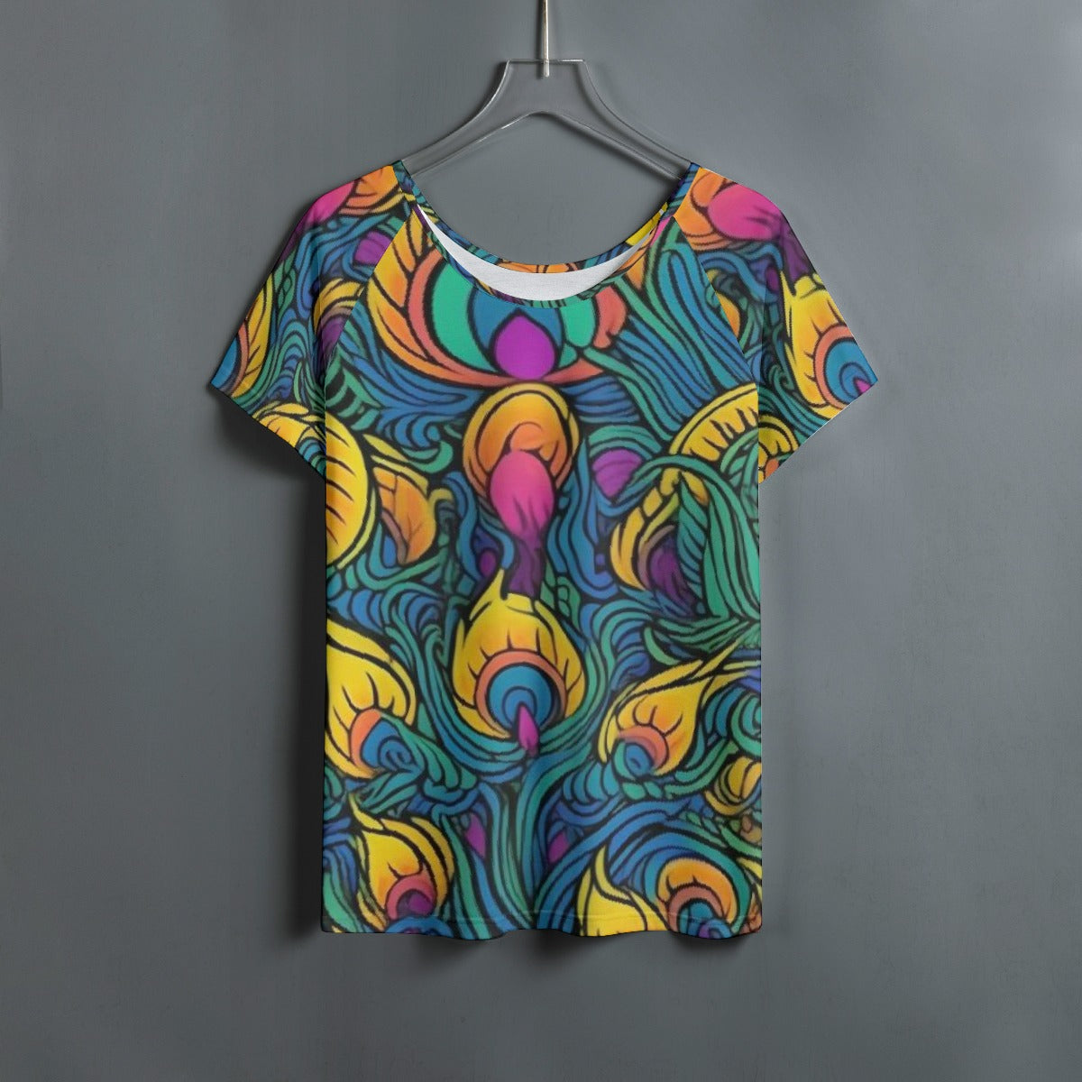 All-Over Print Women's Round Neck T-shirt With Raglan Sleeve