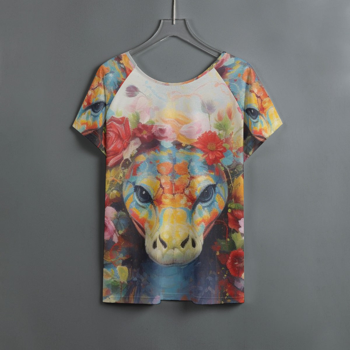 All-Over Print Women's Round Neck T-shirt With Raglan Sleeve