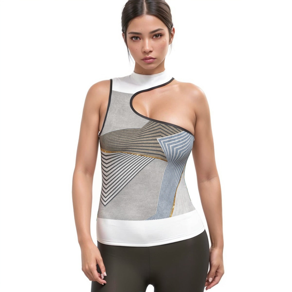 All-Over Print Women's Halter Sleeveless Asymmetrical Tank Top