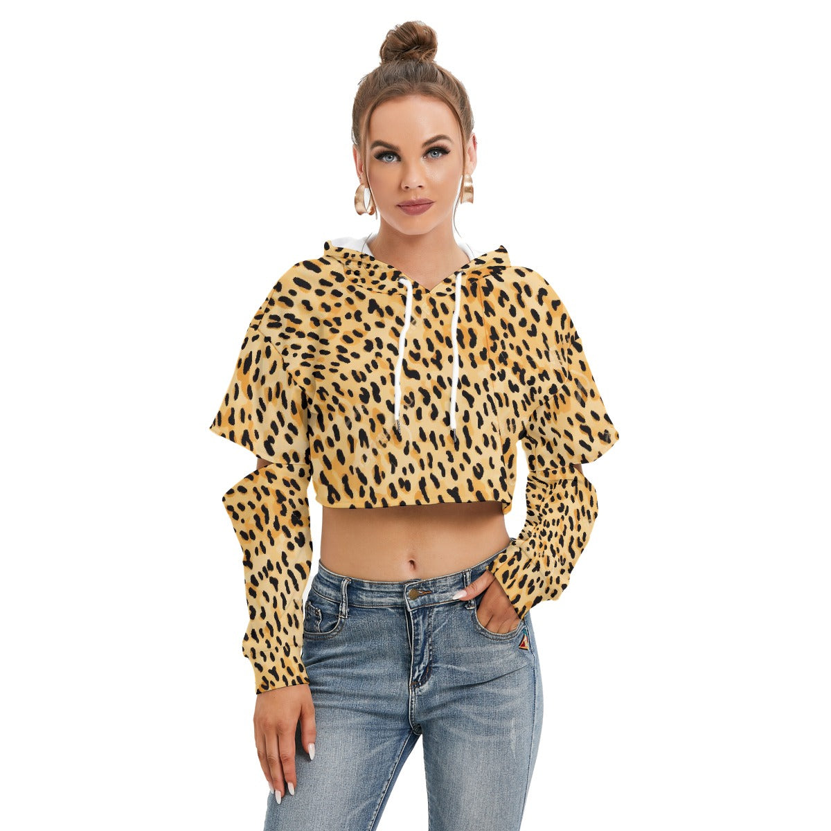 All-Over Print Women's Heavy Fleece Hoodie With Hollow Out Sleeve