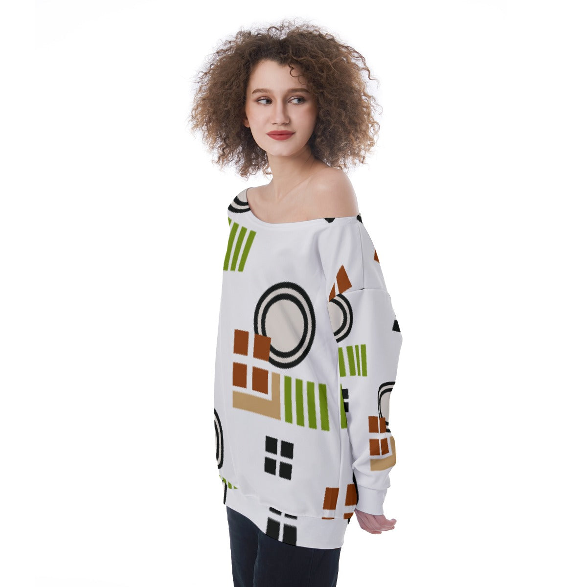 All-Over Print Oversized Women's Off-Shoulder Sweatshirt