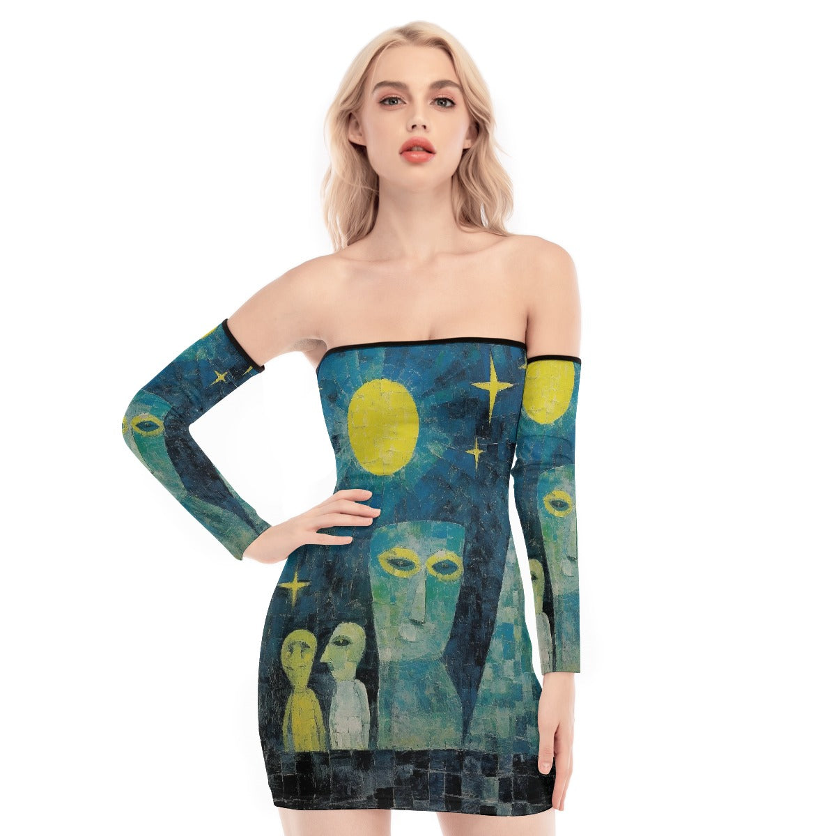 All-Over Print Women's Off-shoulder Back Lace-up Dress