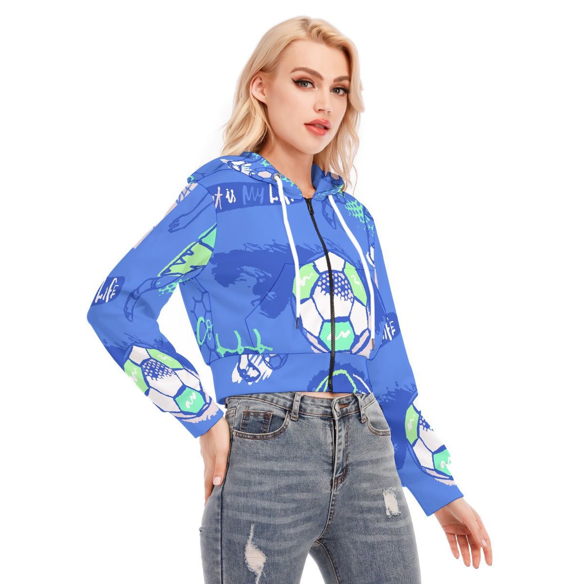 All-Over Print Women's Crop Top Hoodie With Zipper Closure