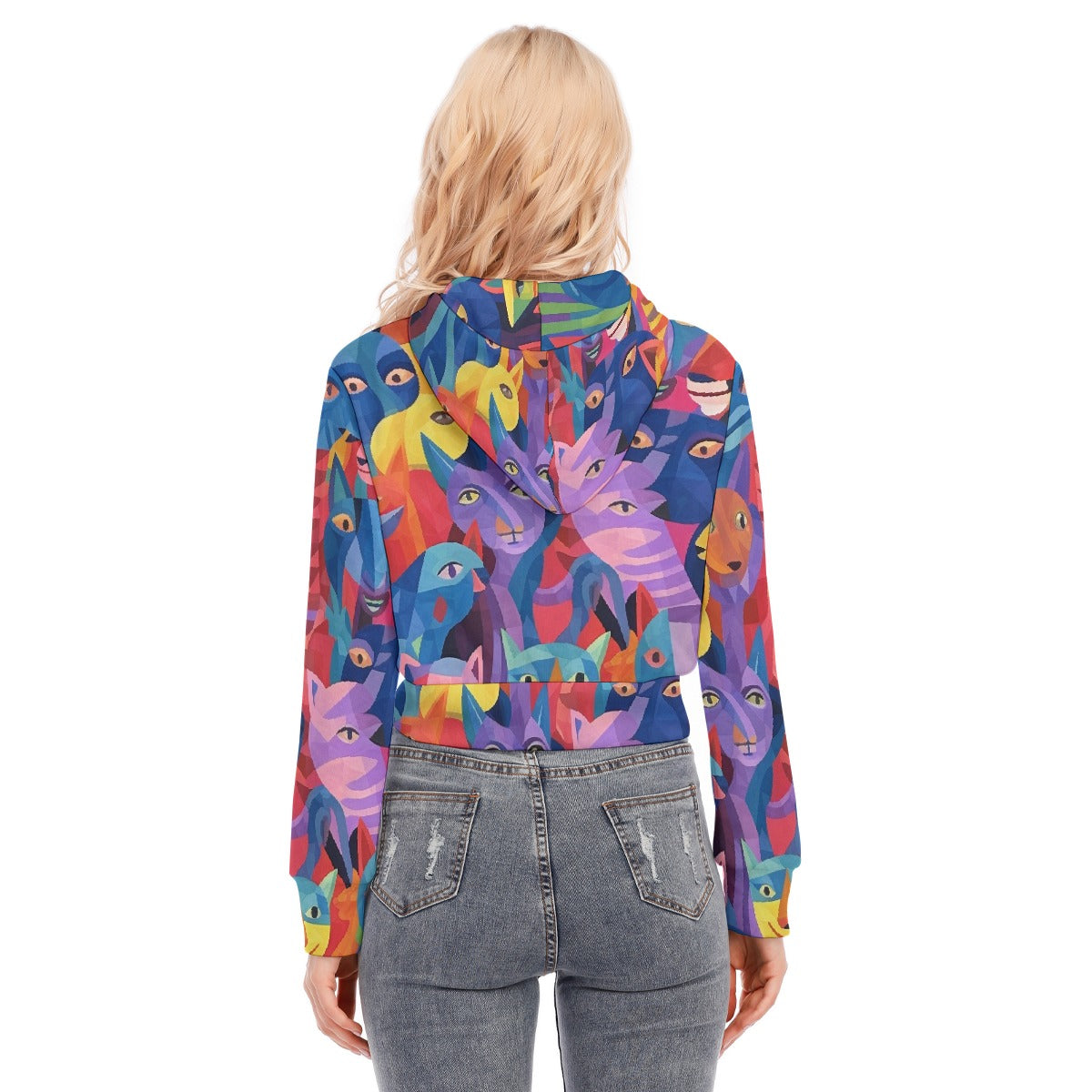 All-Over Print Women's Crop Top Hoodie With Zipper Closure