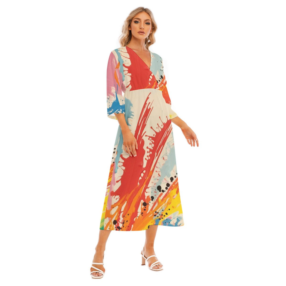 All-Over Print Women's Mid-Sleeve Long Dress