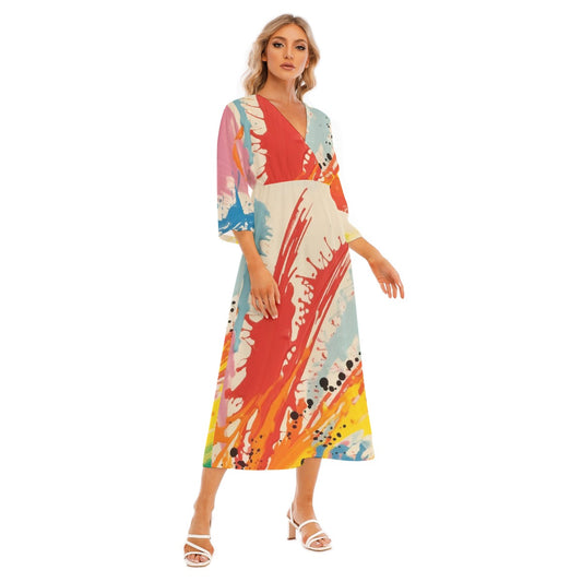 All-Over Print Women's Mid-Sleeve Long Dress