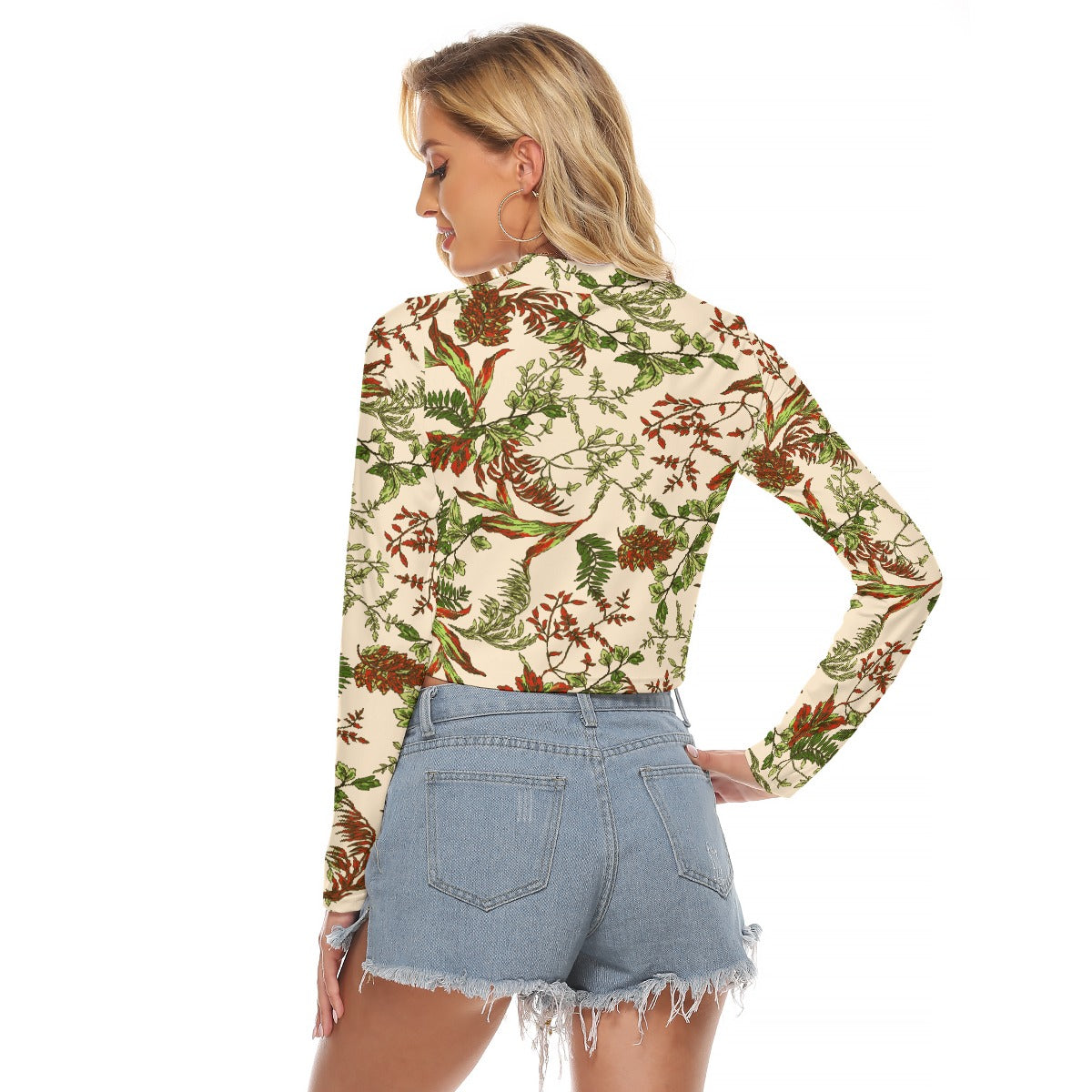 All-Over Print Women's Hollow Chest Keyhole Tight Crop Top