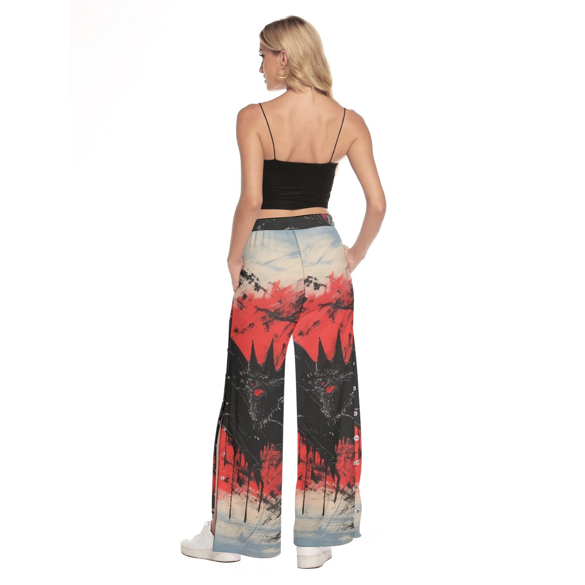 All-Over Print Women's Side Slit Snap Button Trousers