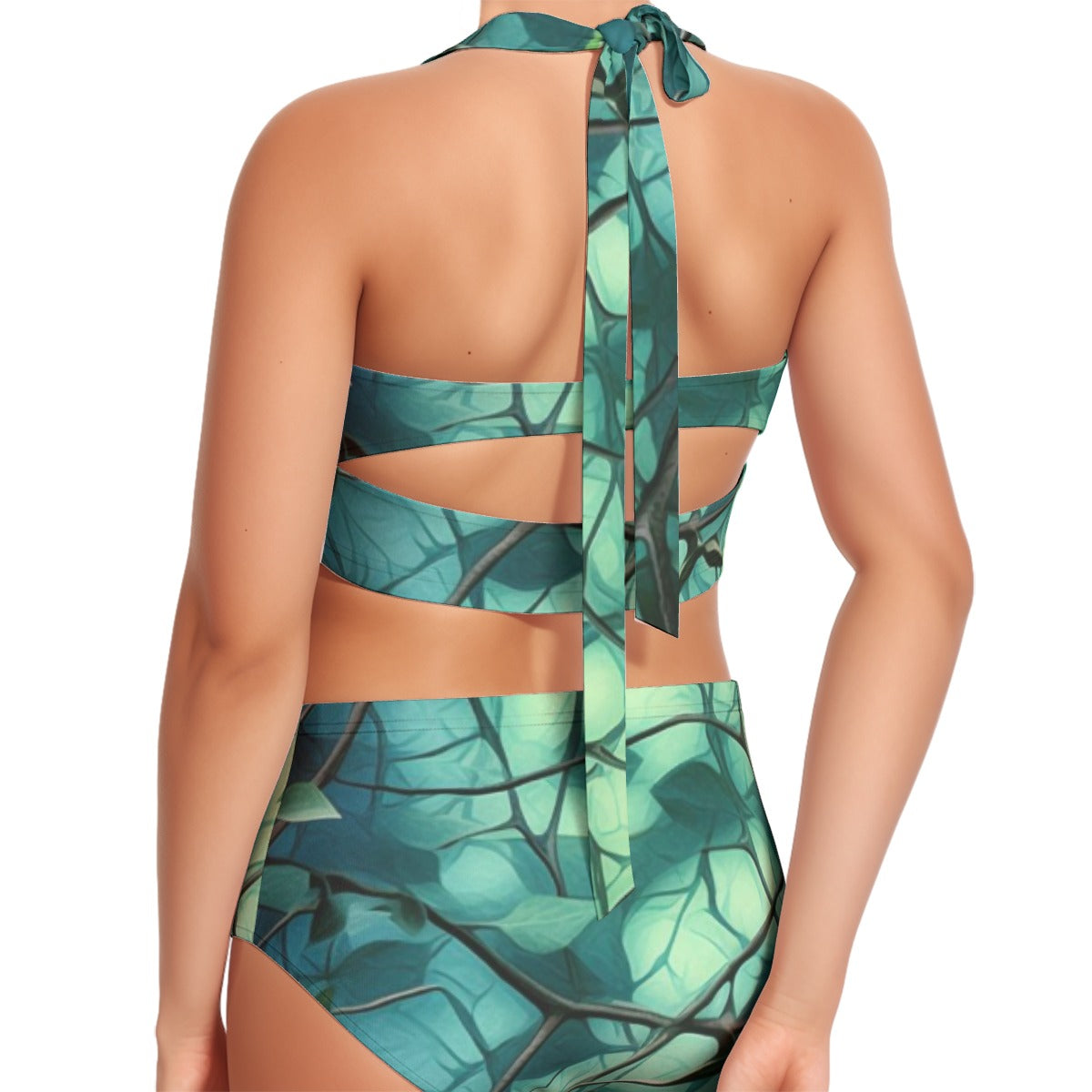 All-Over Print Women's Swimsuit Set With Halter