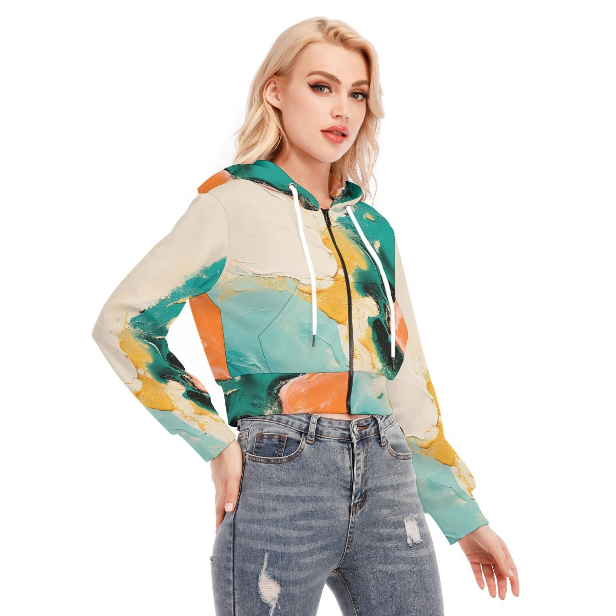 All-Over Print Women's Crop Top Hoodie With Zipper Closure