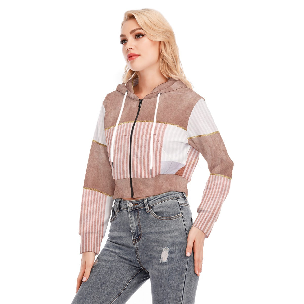 All-Over Print Women's Crop Top Hoodie With Zipper Closure