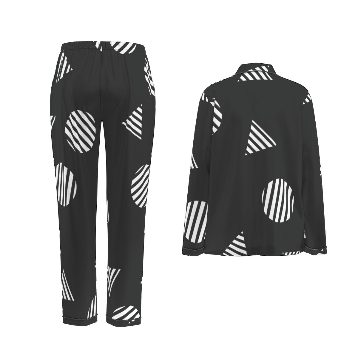 All-Over Print Women's Long Sleeve Pajama Set With Black Contrast Piping