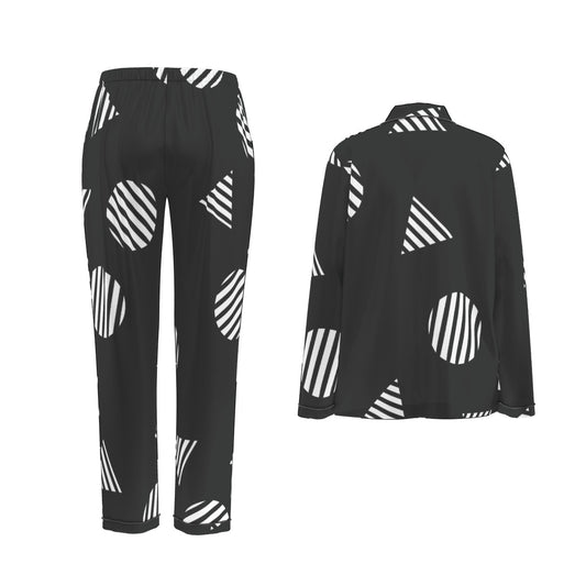 All-Over Print Women's Long Sleeve Pajama Set With Black Contrast Piping