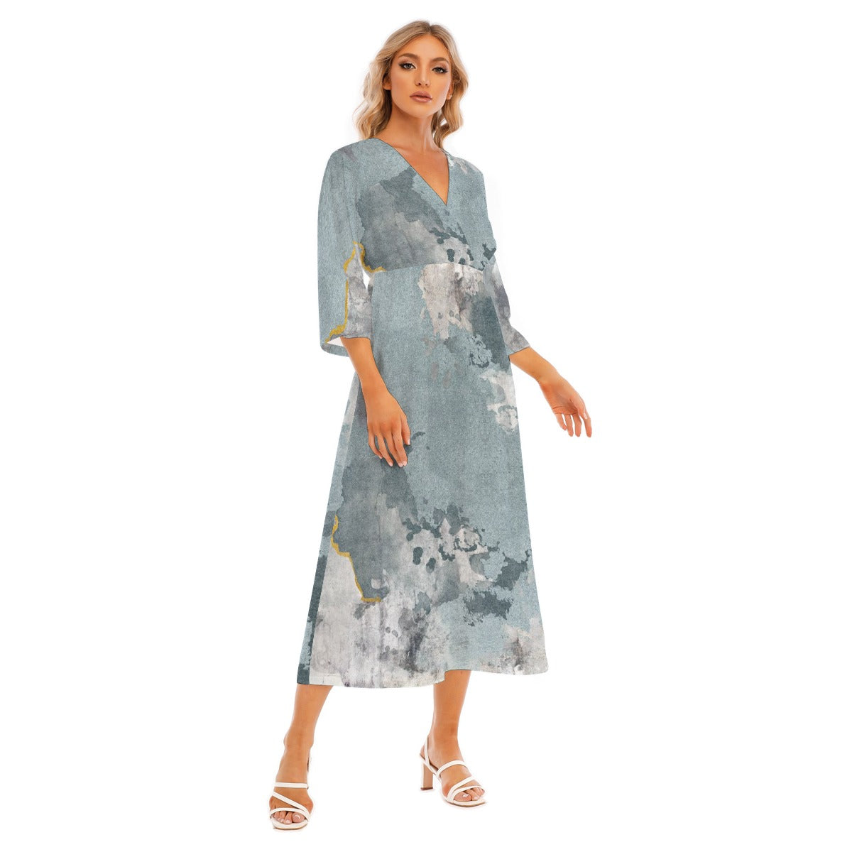 All-Over Print Women's Mid-Sleeve Long Dress