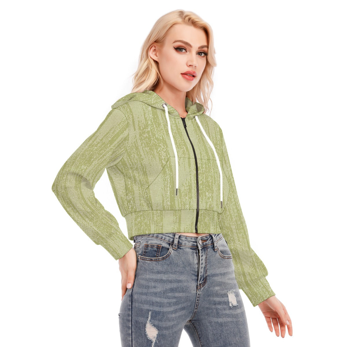All-Over Print Women's Crop Top Hoodie With Zipper Closure