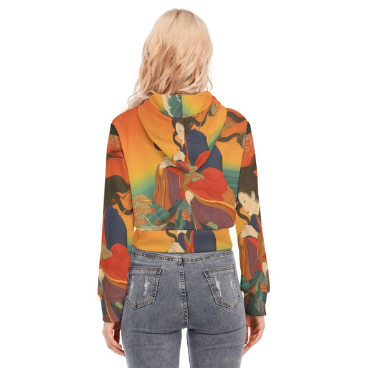 All-Over Print Women's Crop Top Hoodie With Zipper Closure