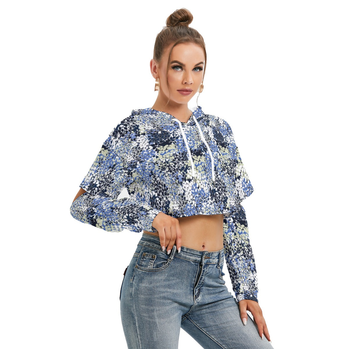 All-Over Print Women's Heavy Fleece Hoodie With Hollow Out Sleeve
