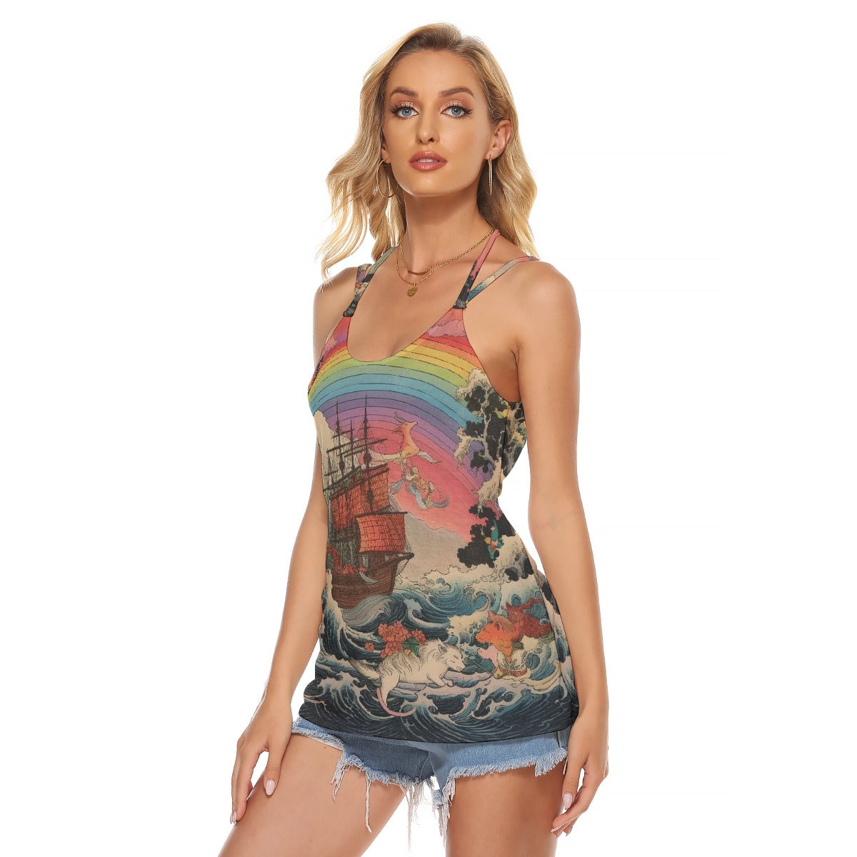 All-Over Print Women's Halter Top With Backless