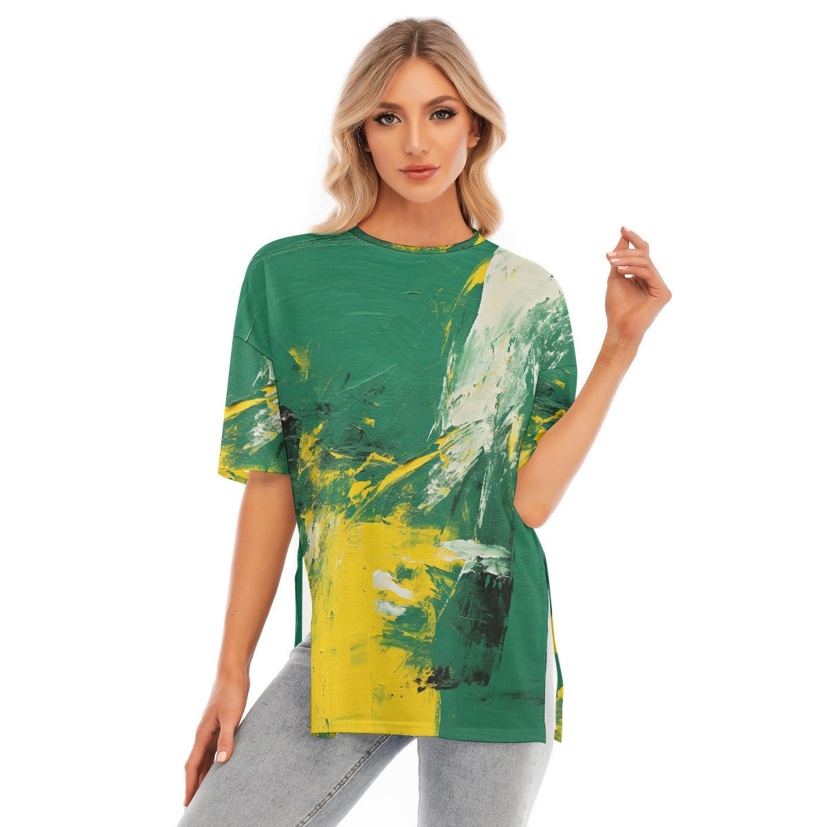 All-Over Print Women's Short Sleeves T-shirt With Hem Split