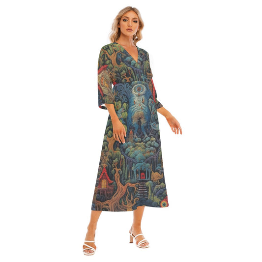 All-Over Print Women's Mid-Sleeve Long Dress