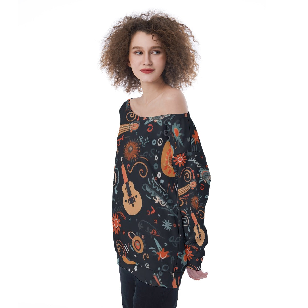 All-Over Print Oversized Women's Off-Shoulder Sweatshirt