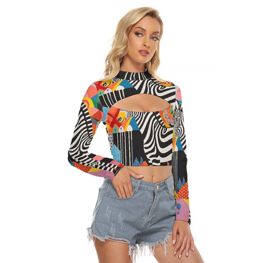 All-Over Print Women's Hollow Chest Keyhole Tight Crop Top